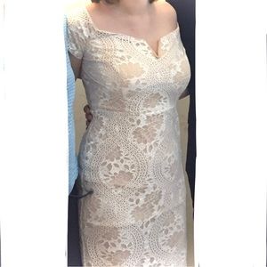 Worn Once Flattering and Elegant Formal Lace Midi Dress
